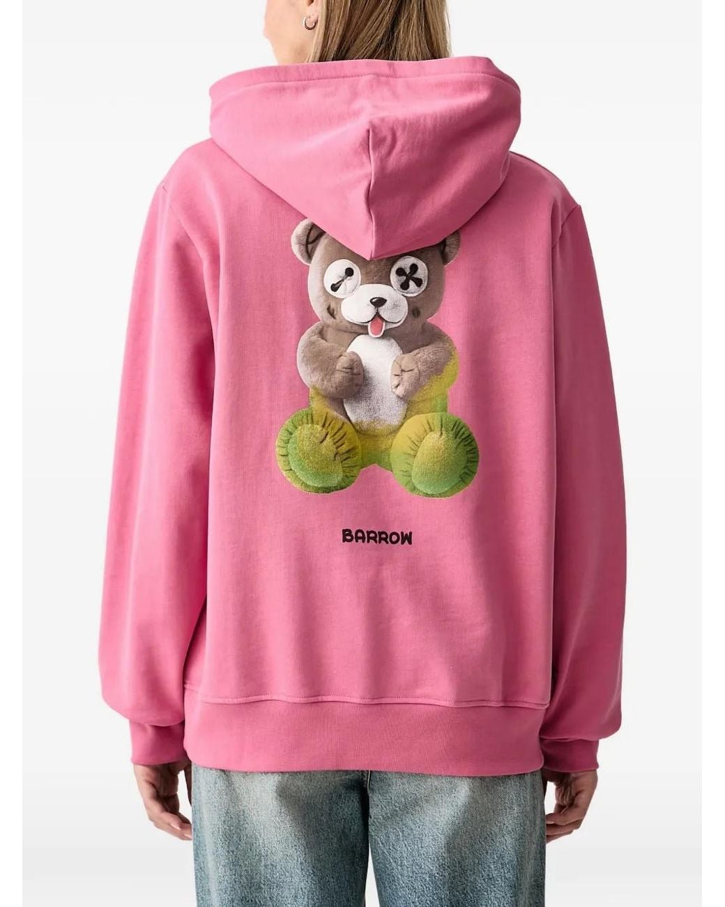 Barrow Pink Teddy-Bear Print Hoodie for men