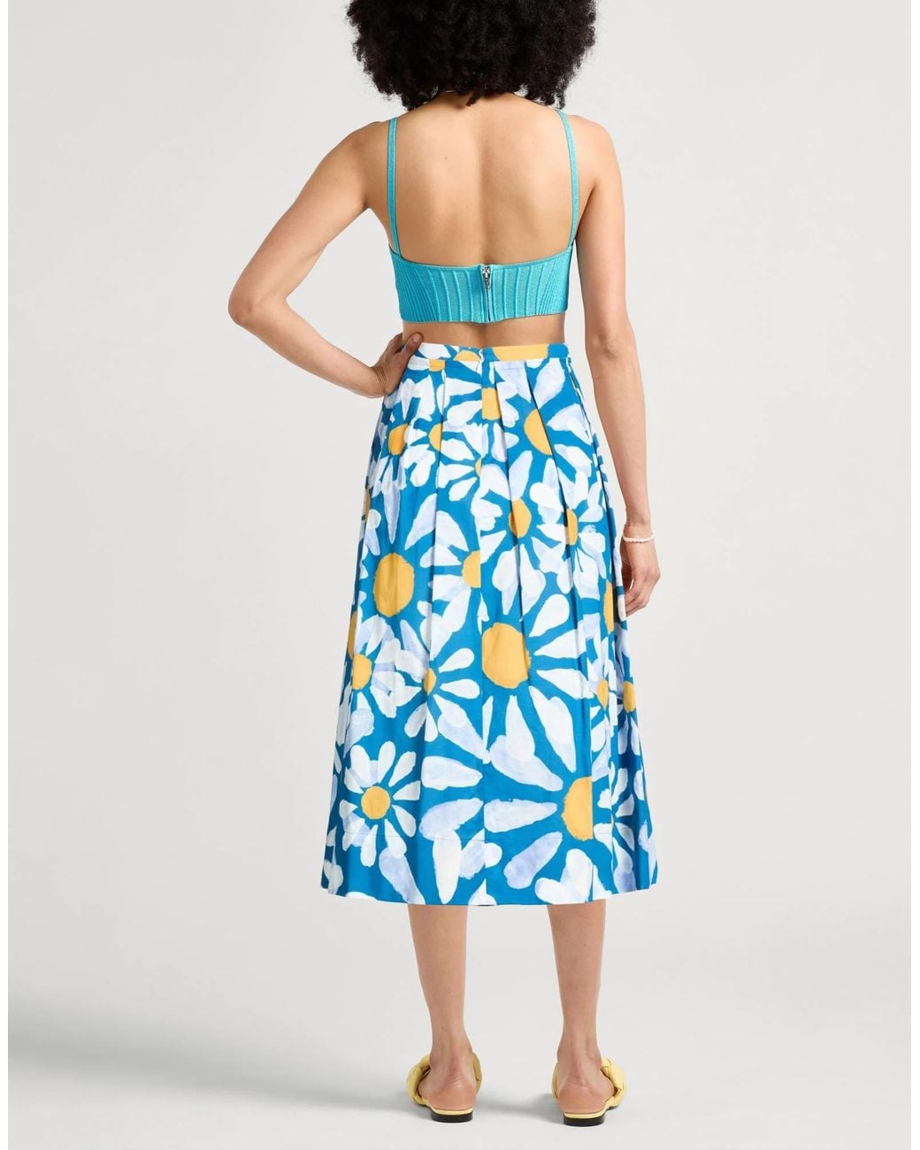 Marni Blue Pleated Floral Skirt