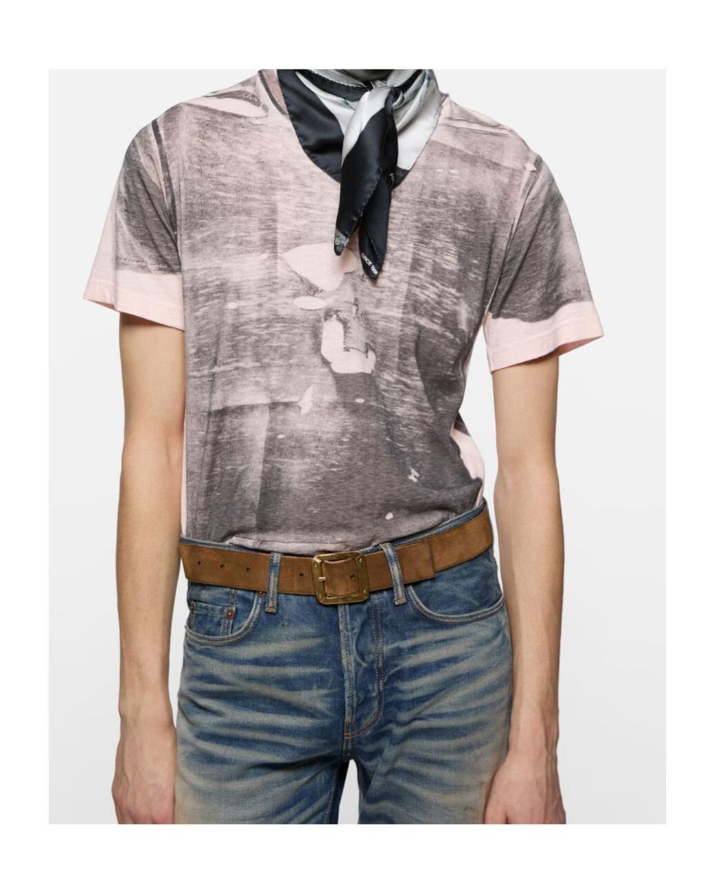 Acne Blue Silk Collage Scarf for men