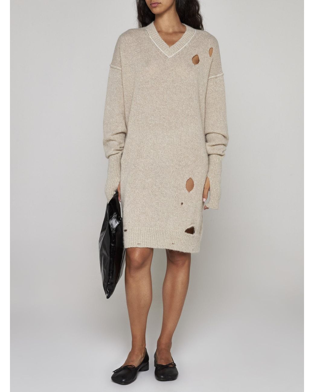 MM6 by Maison Margiela White Distressed Knitted Dress