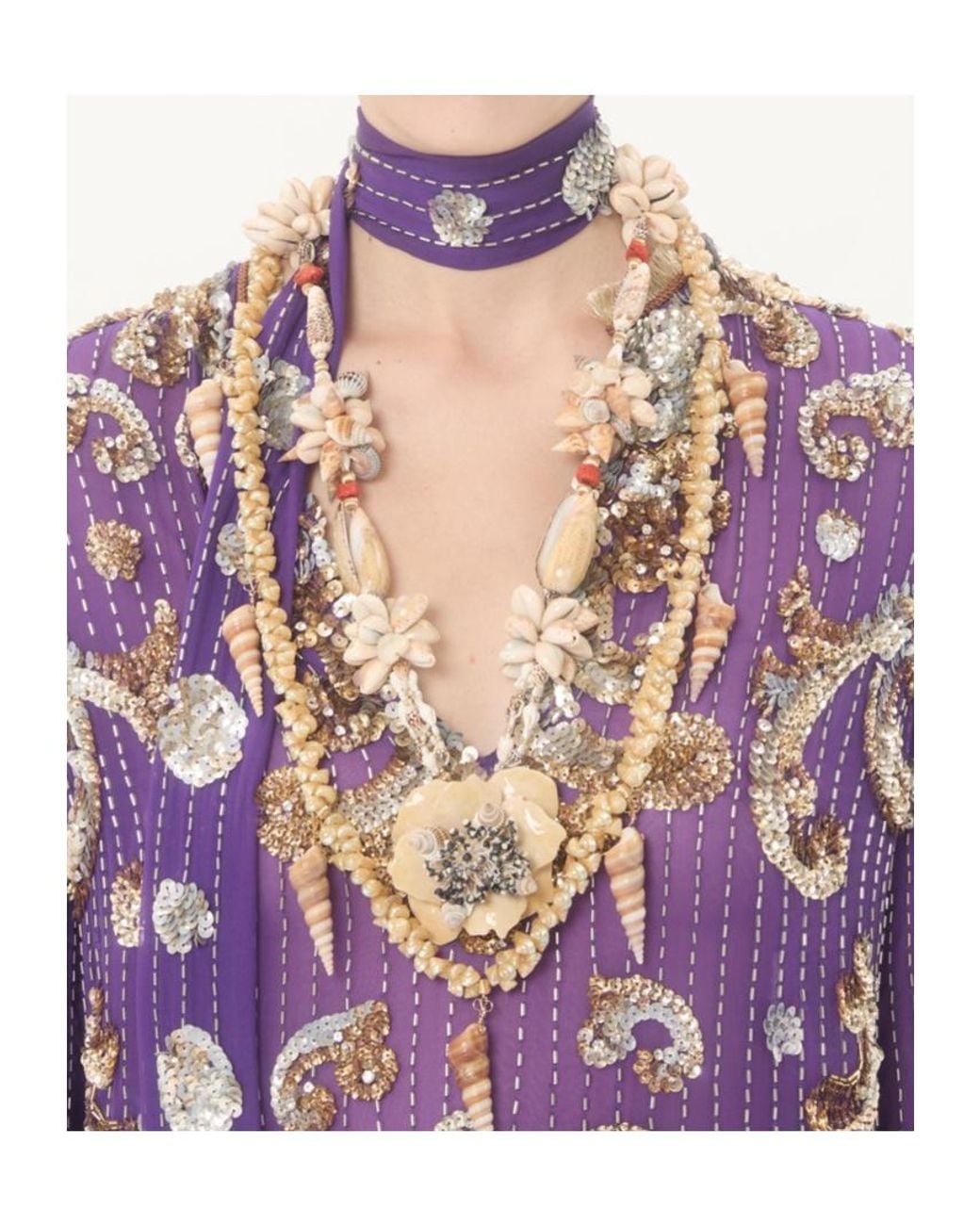 Valentino Purple Embroidered Chiffon Dress With Feathers