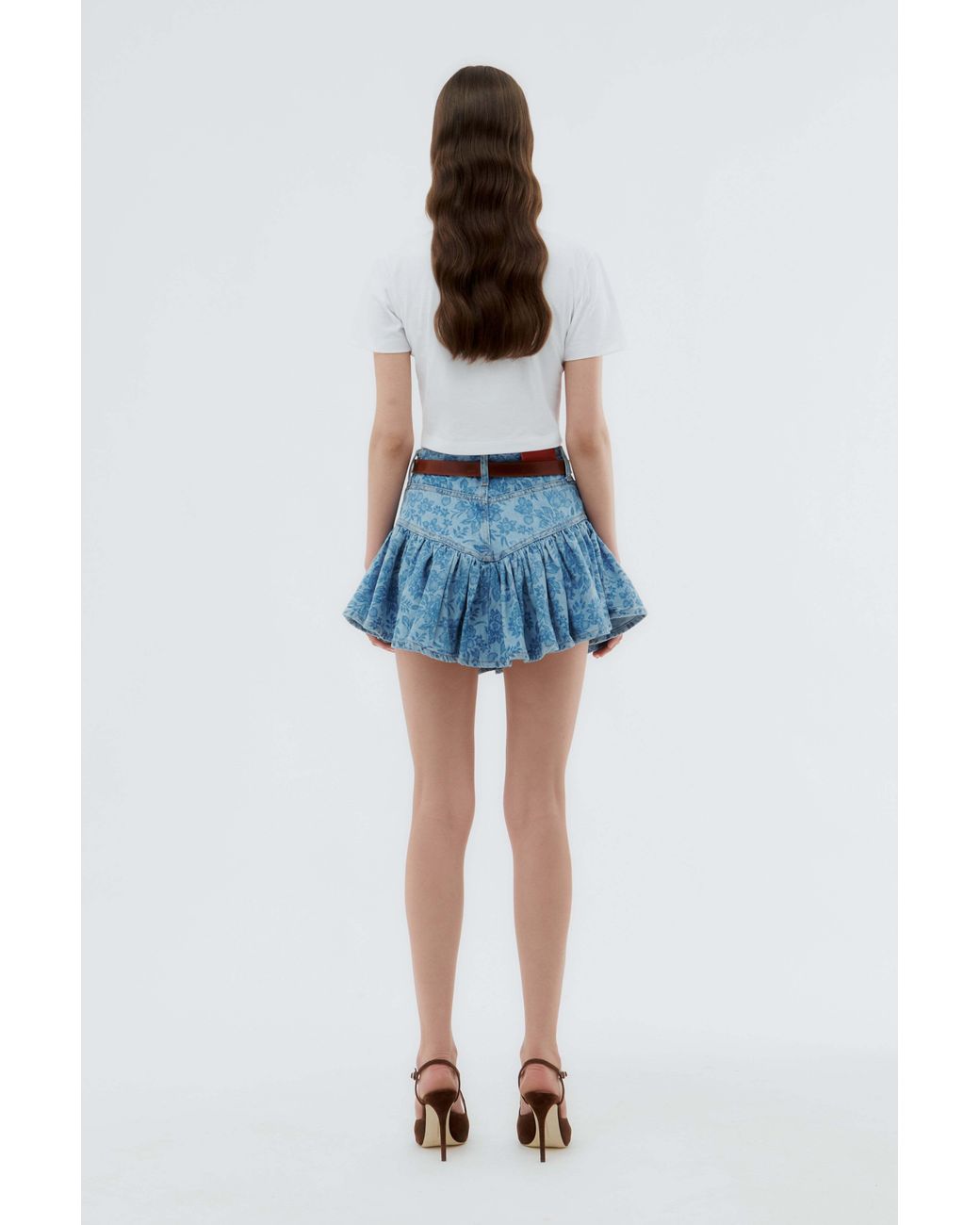 Alessandra Rich Blue Floral-Print Denim Mini Skirt