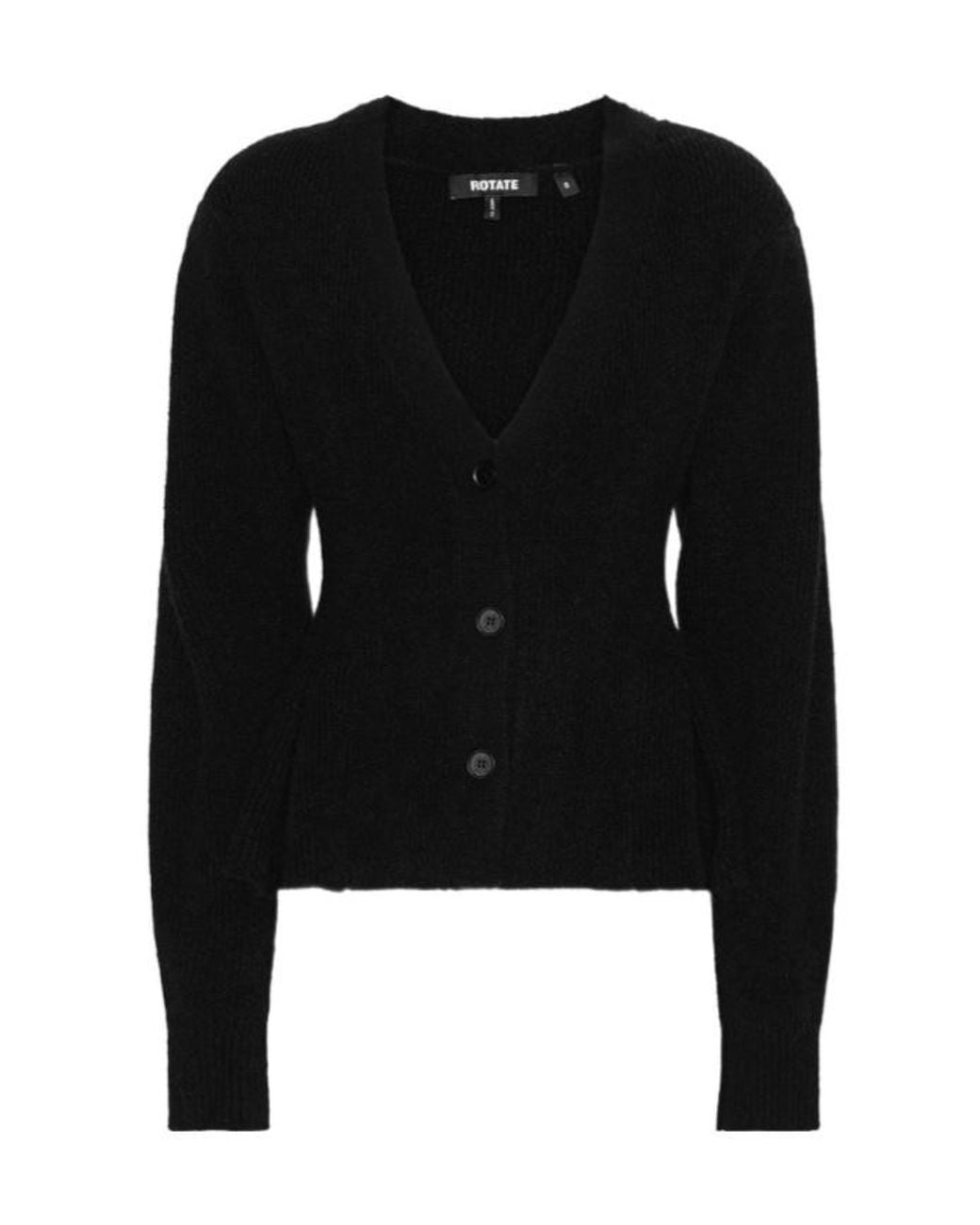 ROTATE BIRGER CHRISTENSEN Black Peplum Ruffled Knit Cardigan