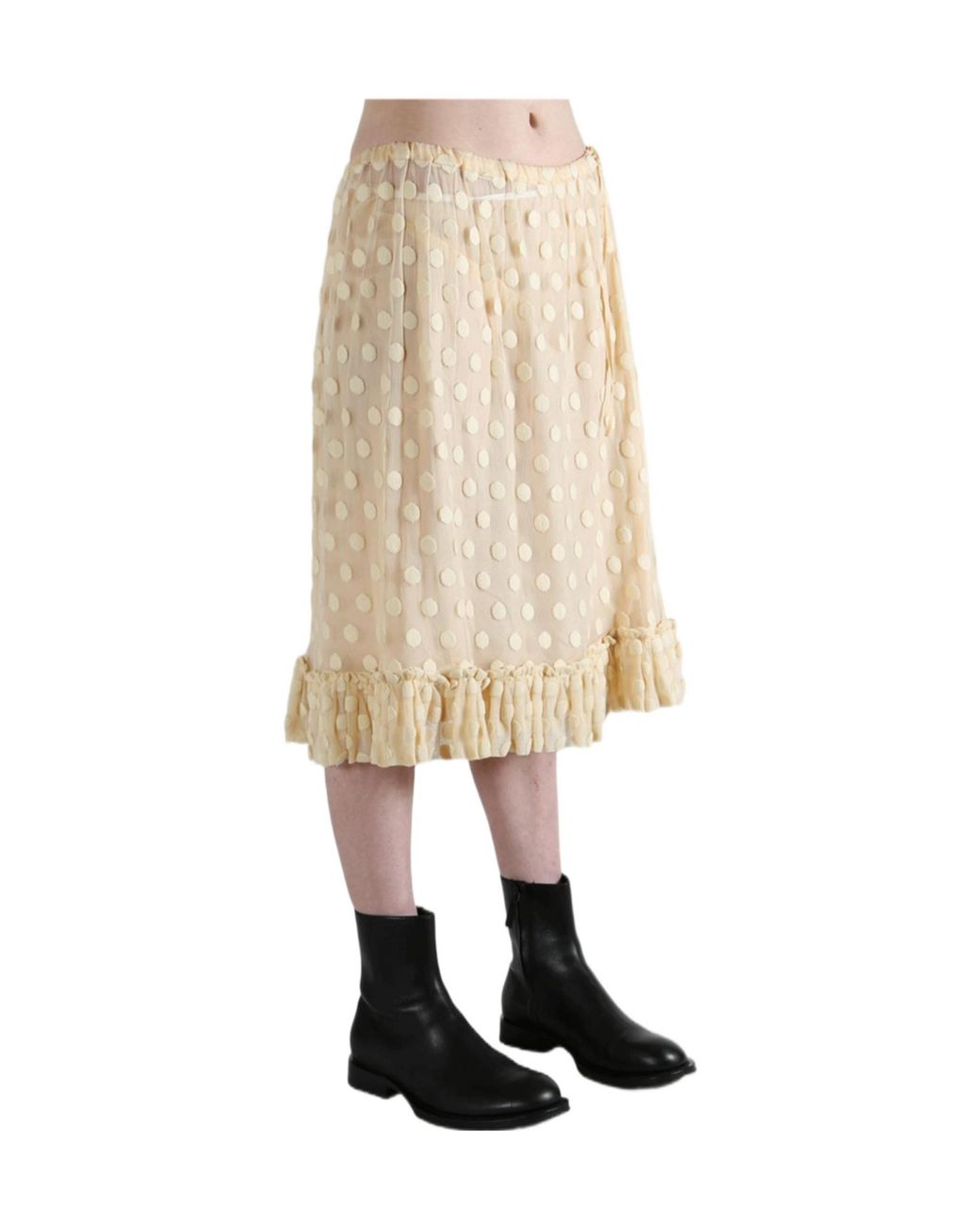 Dries Van Noten Natural Polka Dot Ruffled Midi Skirt