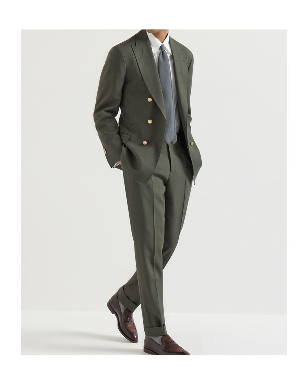 Brunello Cucinelli Green Virgin Wool Canvas One-And-A-Half Breasted Deconstructed Blazer With Metal Buttons for men