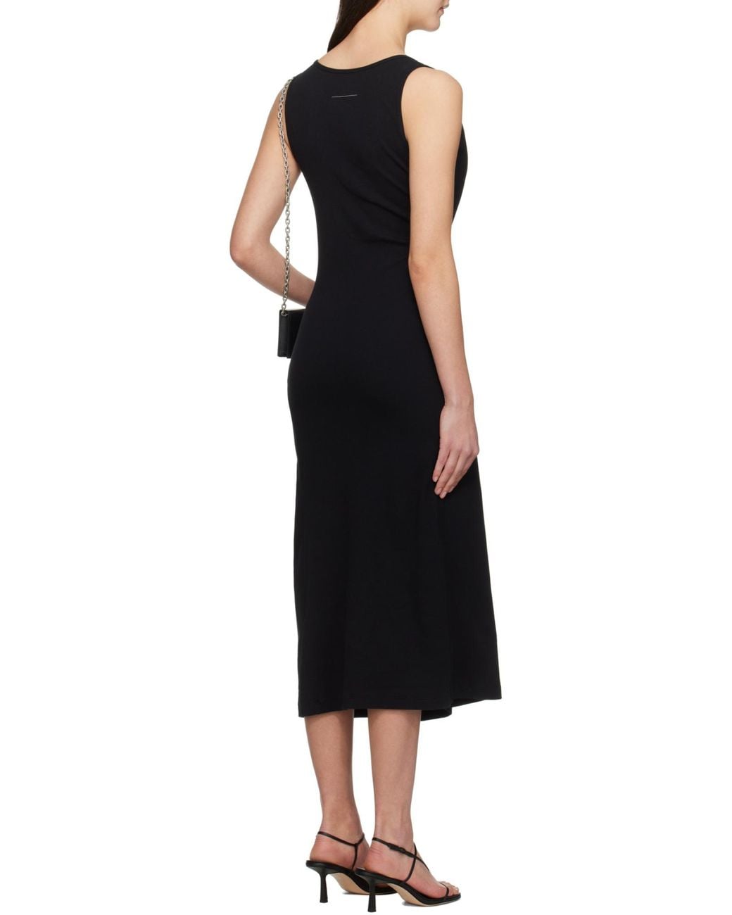 MM6 by Maison Margiela Black Sleeveless Asymmetric Midi Dress