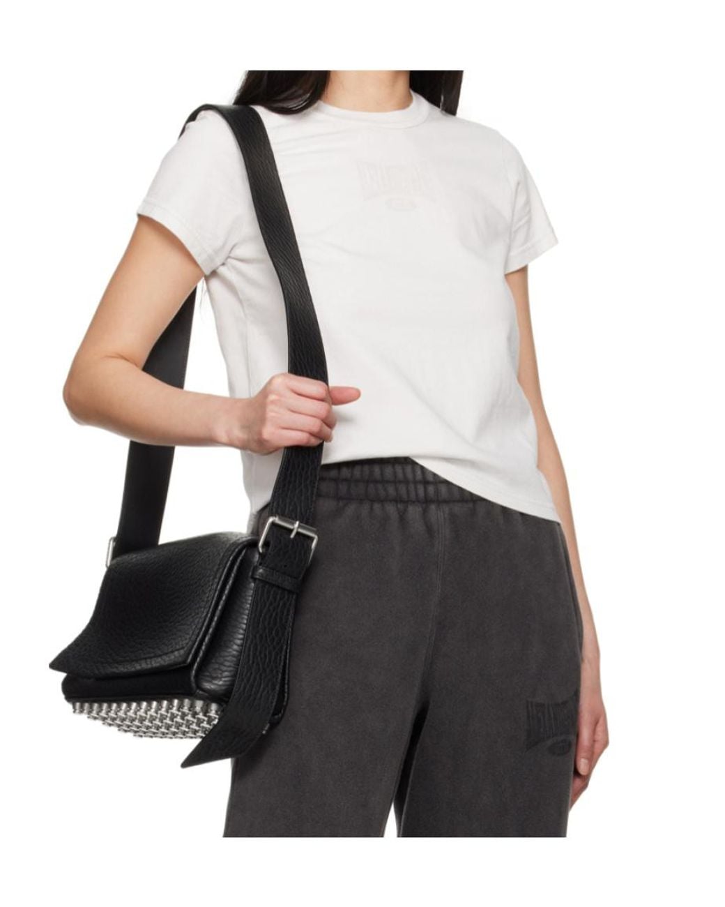 T By Alexander Wang White Logo Printed Cropped T-Shirt