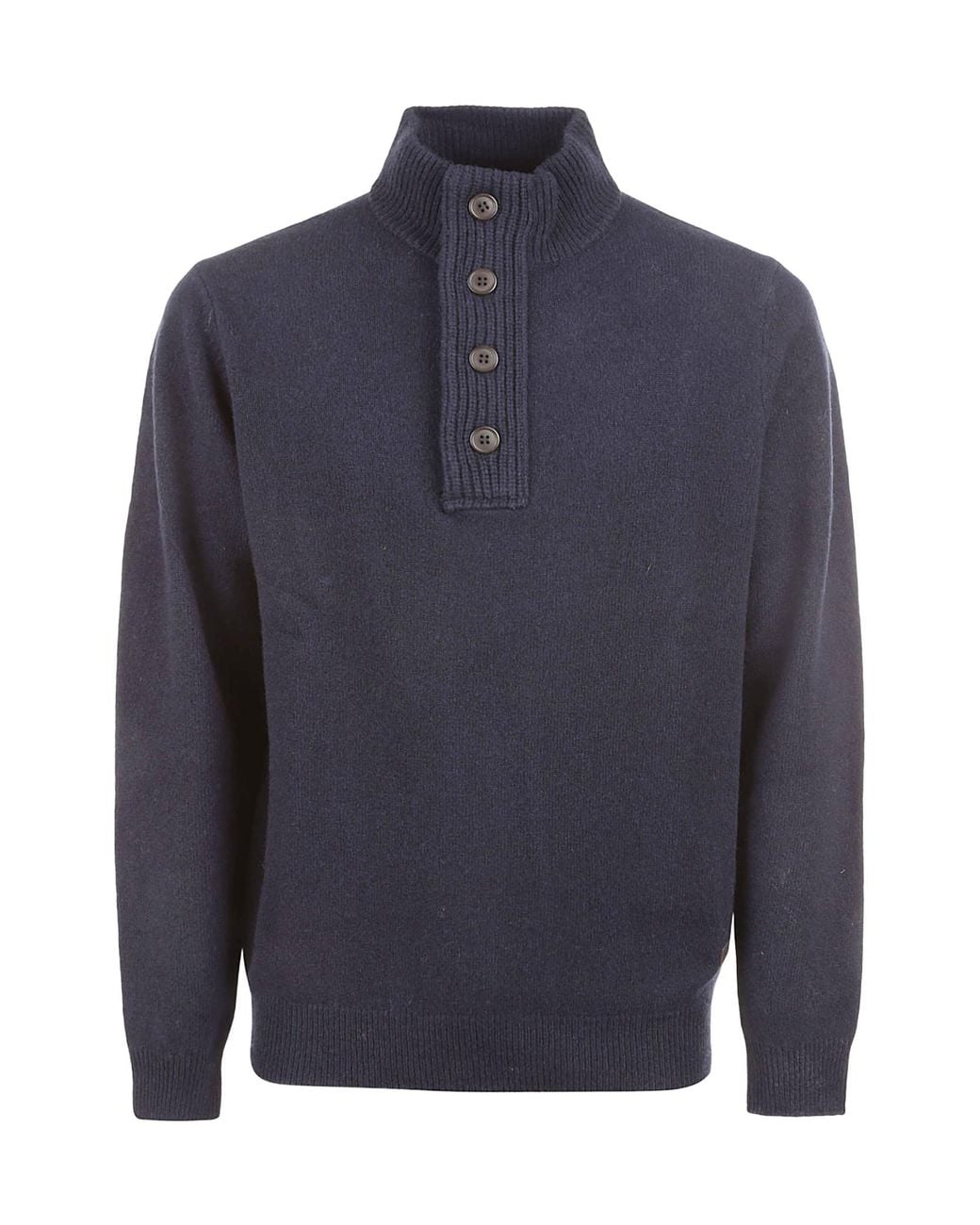 Barbour Blue High-Neck Half Buttoned Knit Jumper for men
