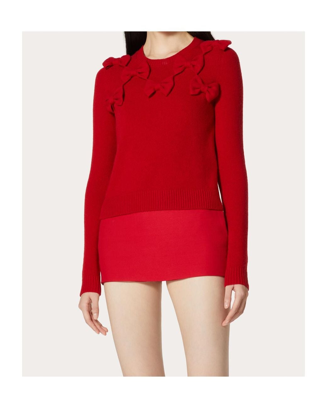 Valentino Red Bow-Embellished Virgin Wool Jumper