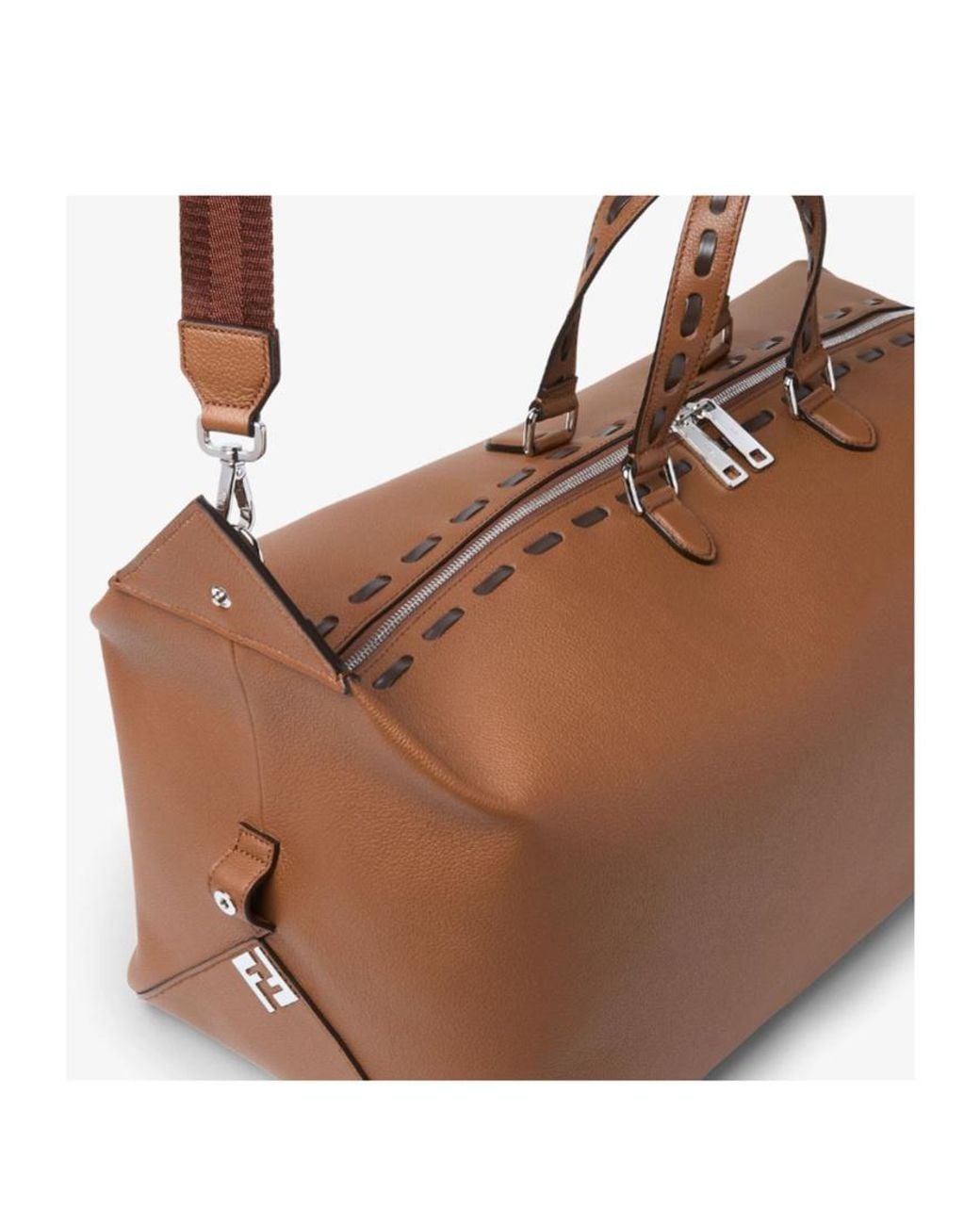 Fendi Brown Lui Topstitch Detail Duffle Bag for men