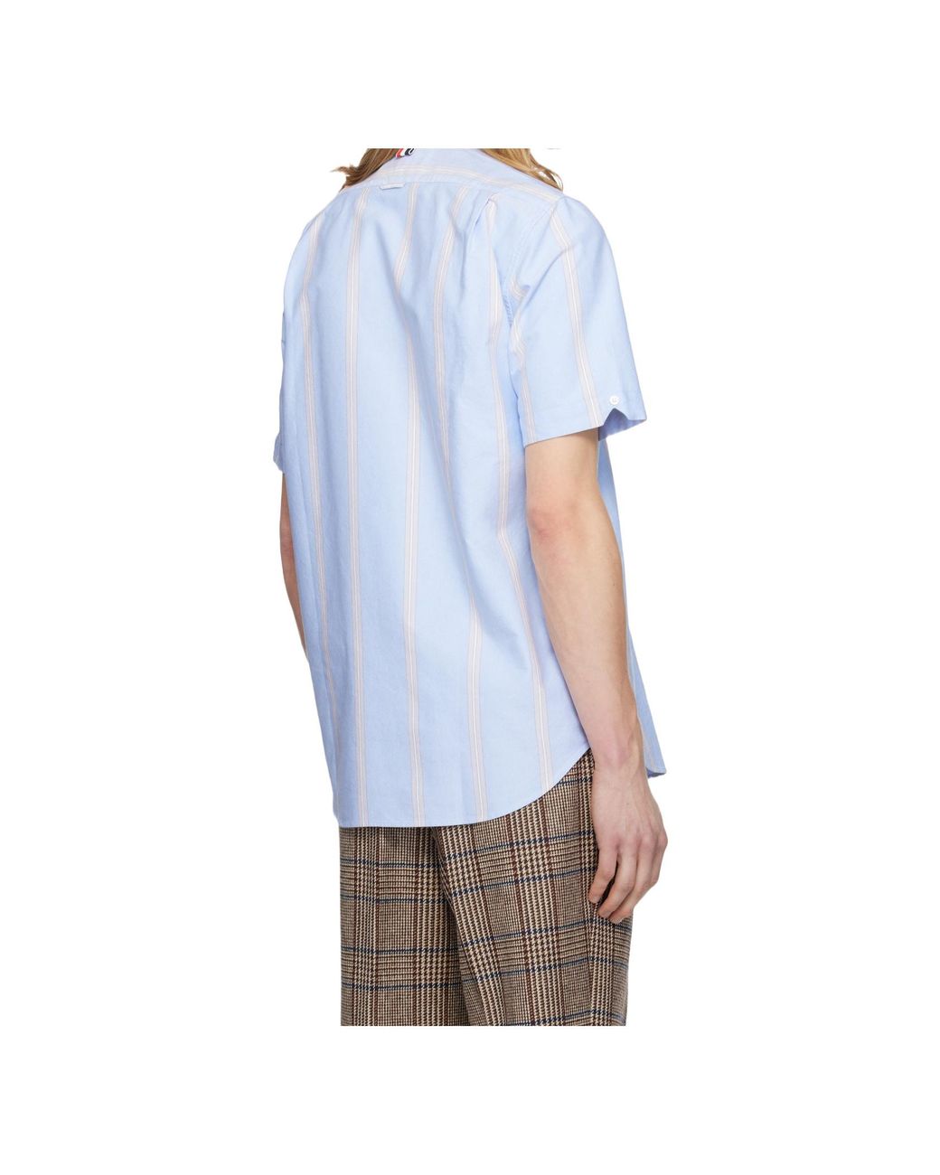 Thom Browne Blue Striped Short-Sleeve Shirt for men