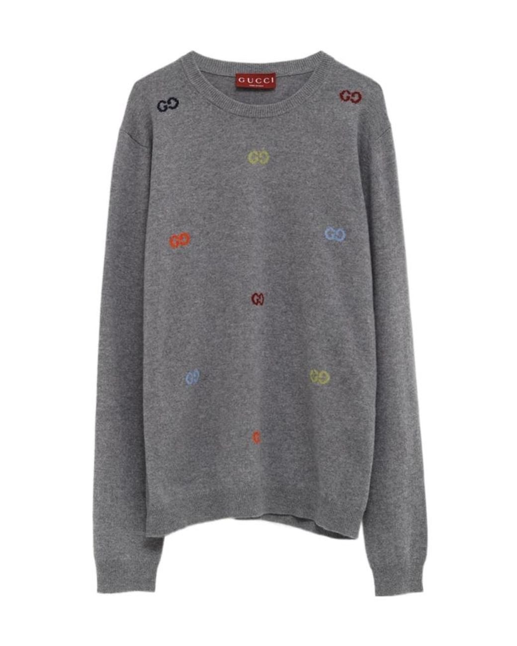 Gucci Gray Logo Intarsia Knit Jumper for men