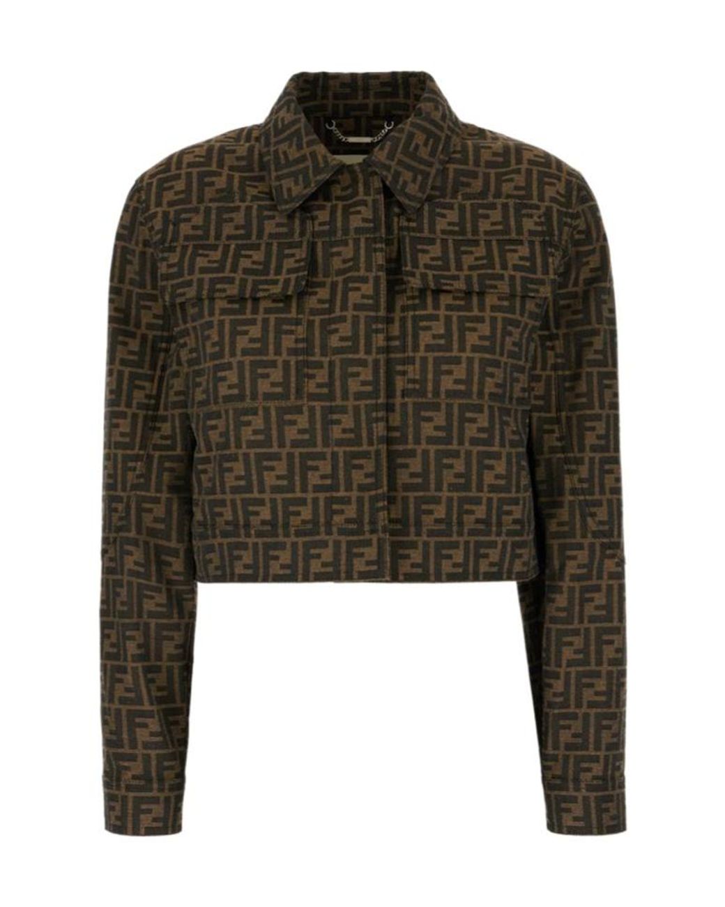 Fendi Green Ff-Motif Cropped Jacket