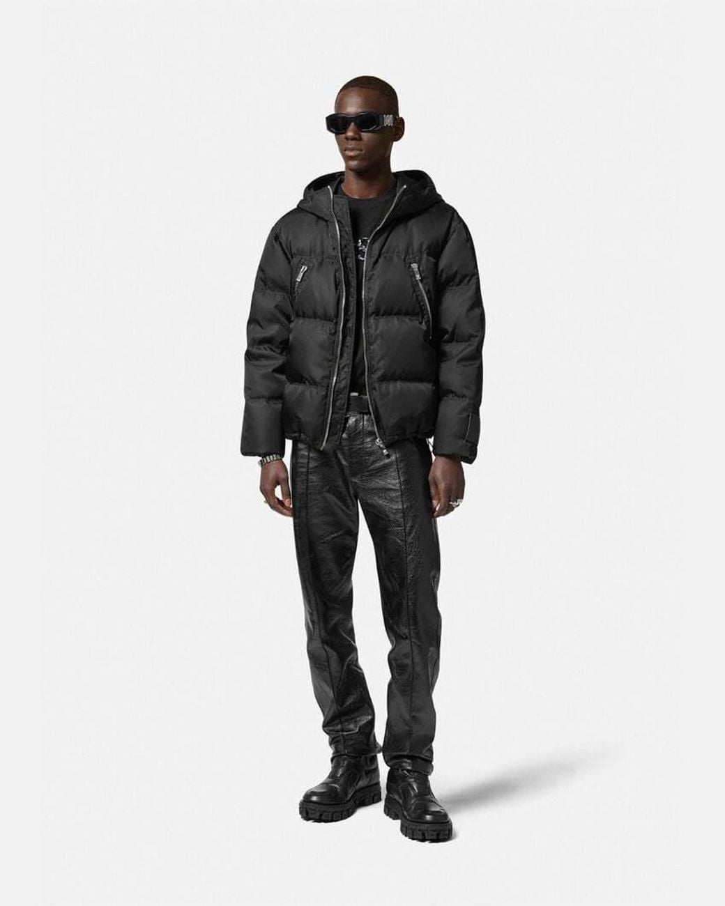 Versace Black Hooded Zip-Up Puffer Jacket for men