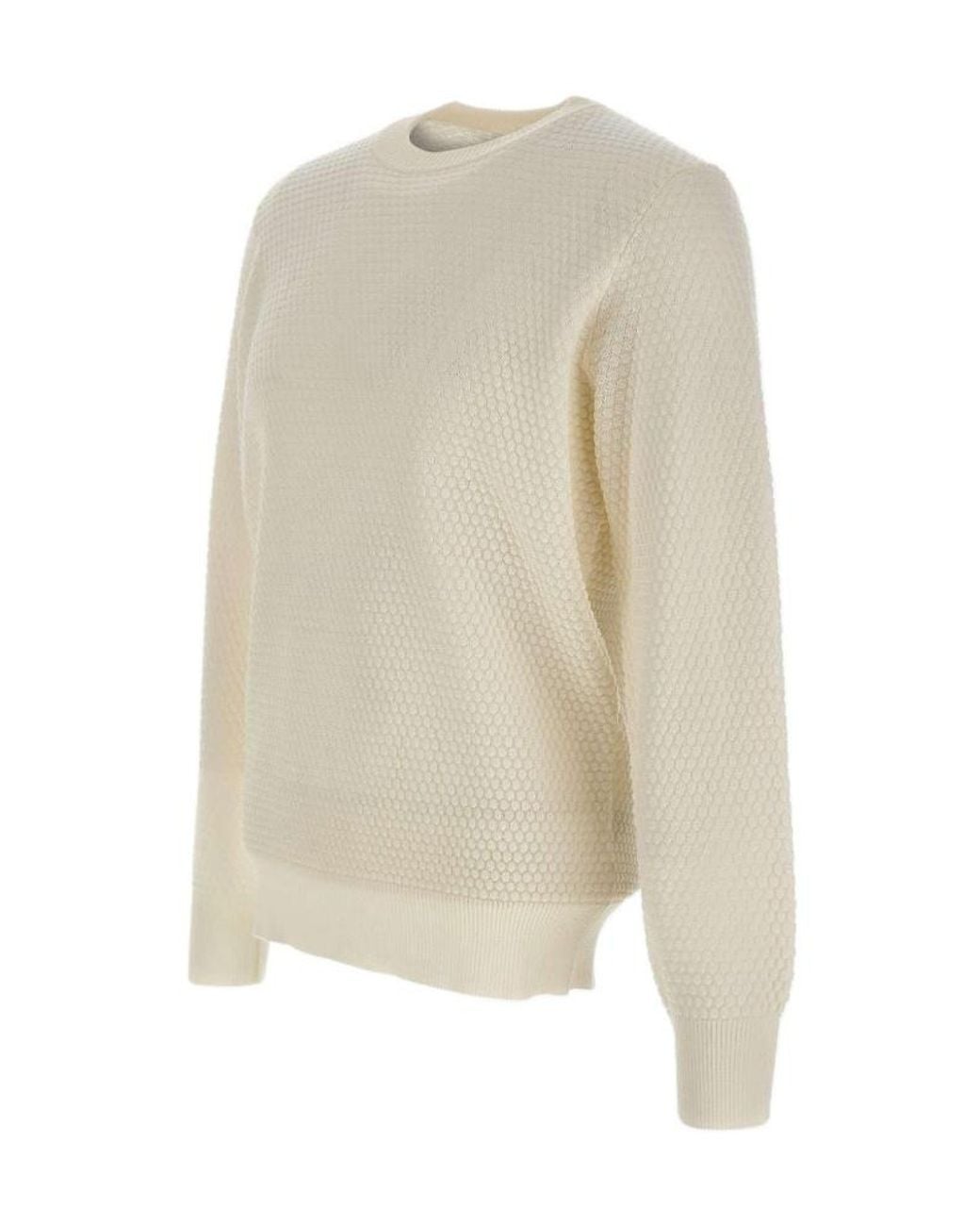 Kangra Cashmere White Kangra Textured Crew Neck Knitted Sweater for men