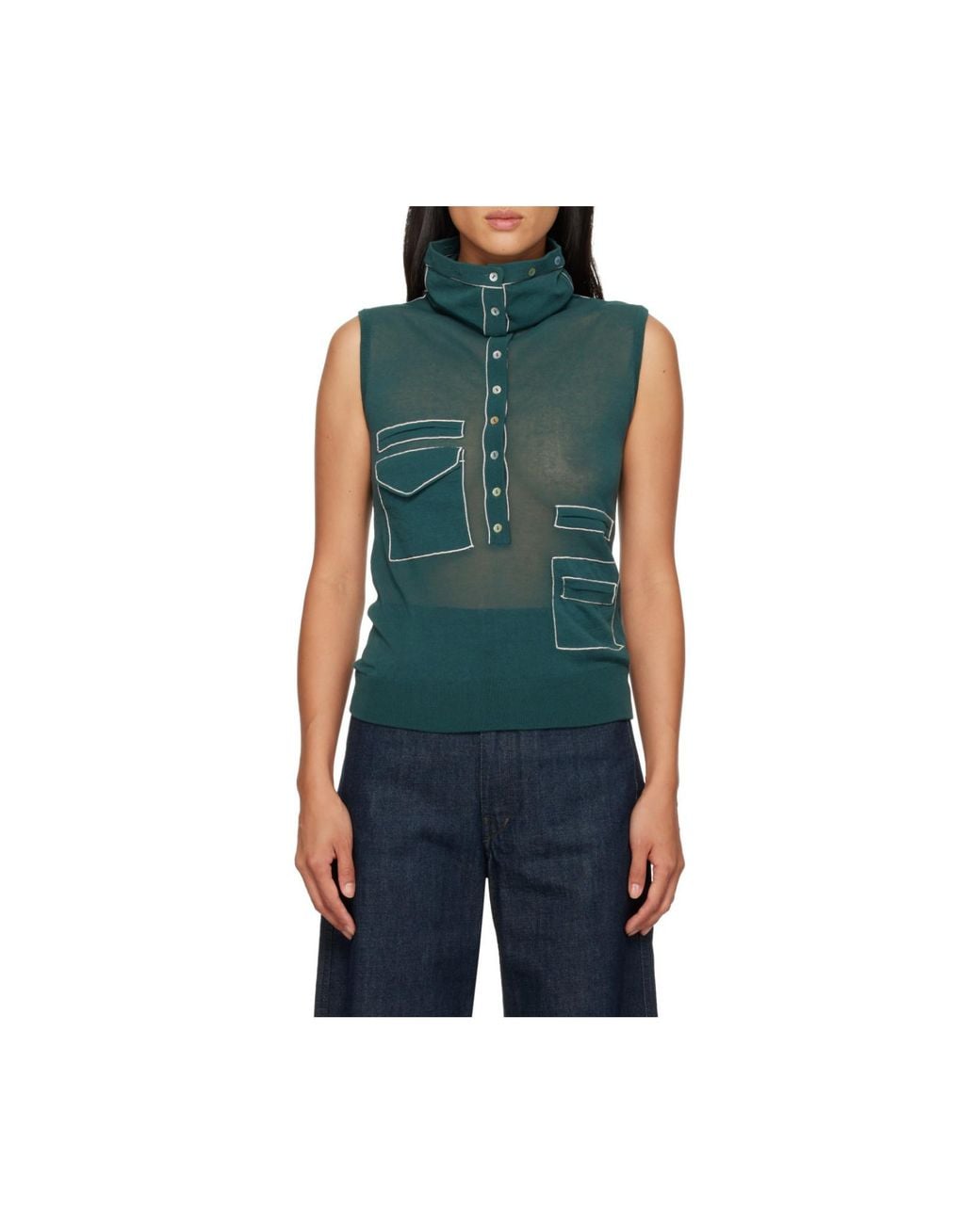 Kiko Kostadinov Green Sleeveless Turtleneck Sweater