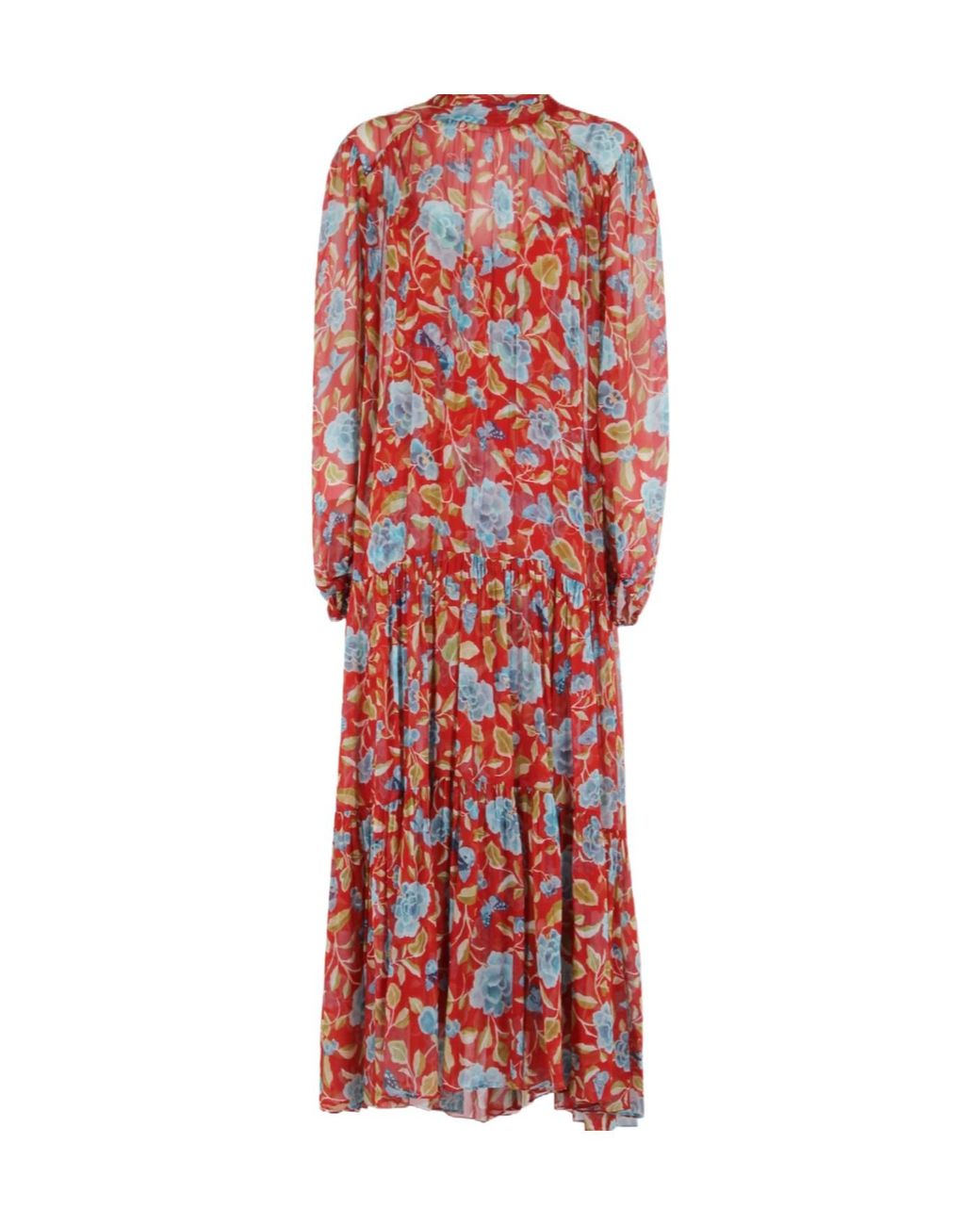 Rixo Tiered Floral Midi Dress With High Neckline