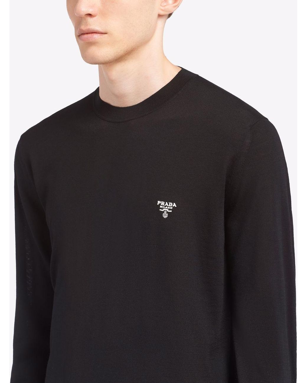 Prada Black Logo Embroidered Crewneck Jumper for men