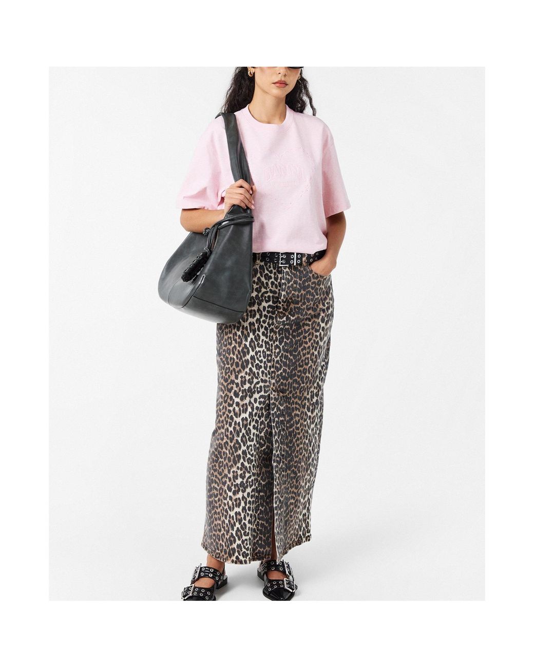 Ganni Gray Stylish Print Versatile Midi Skirt