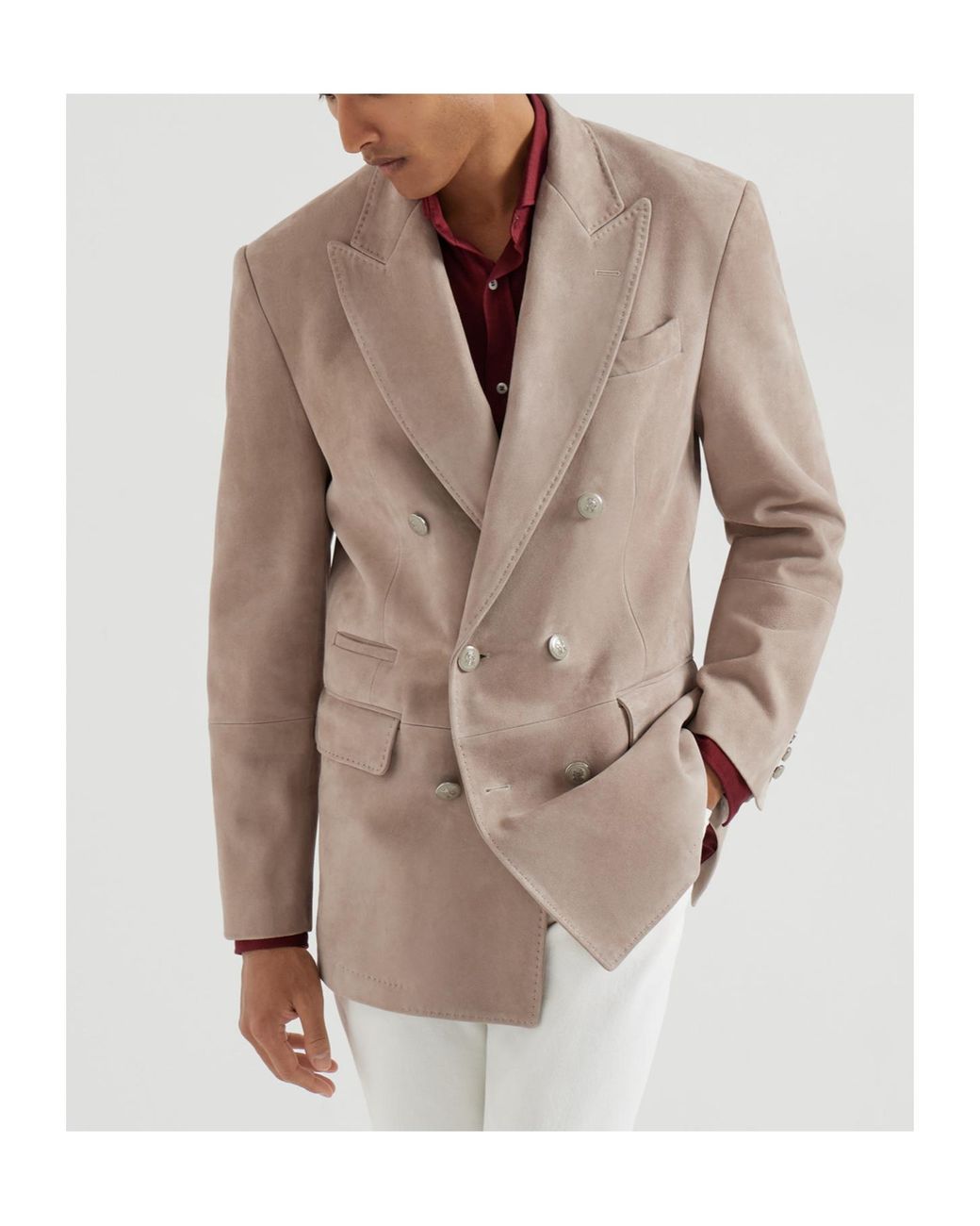 Brunello Cucinelli Brown Country Suede One-And-A-Half Breasted Blazer With Metal Buttons for men