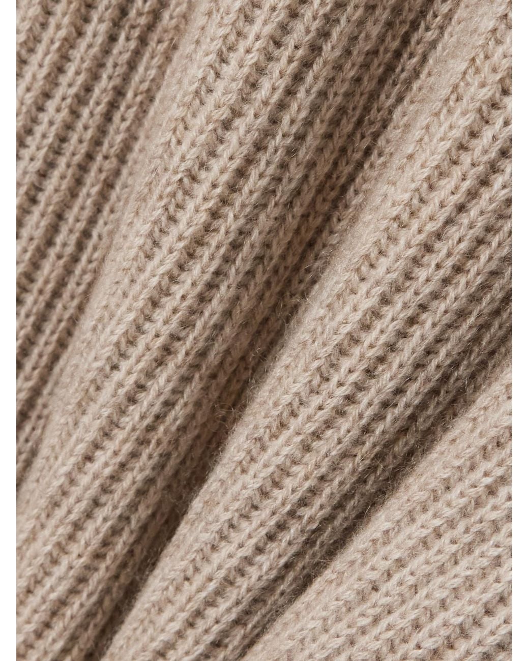 Brunello Cucinelli Natural Bead-Embellished Ribbed Cashmere Turtleneck Sweater