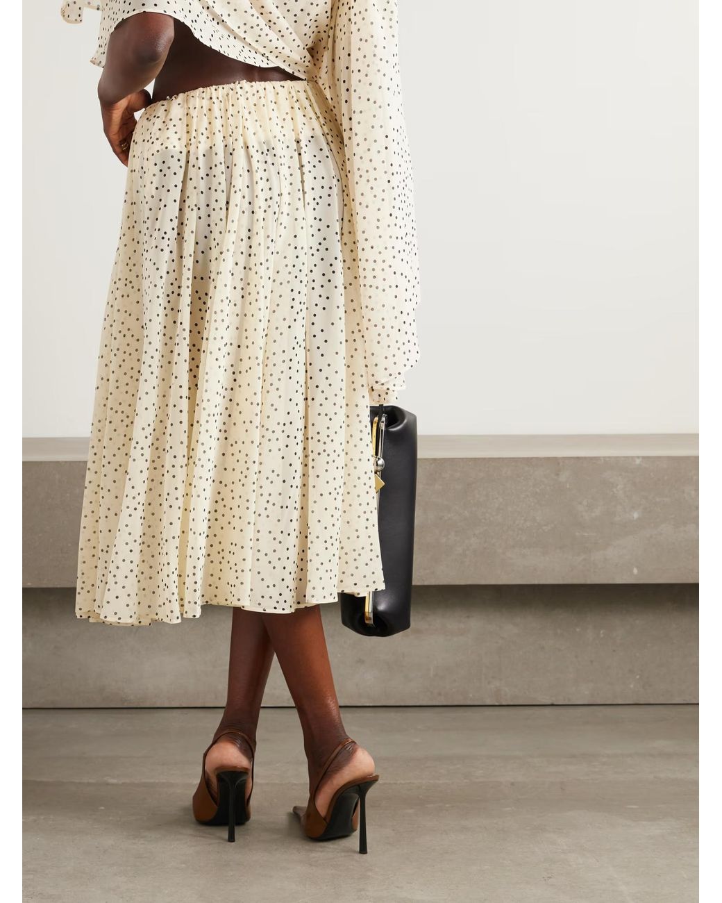 Magda Butrym Natural Polka Dot Pleated Midi Skirt
