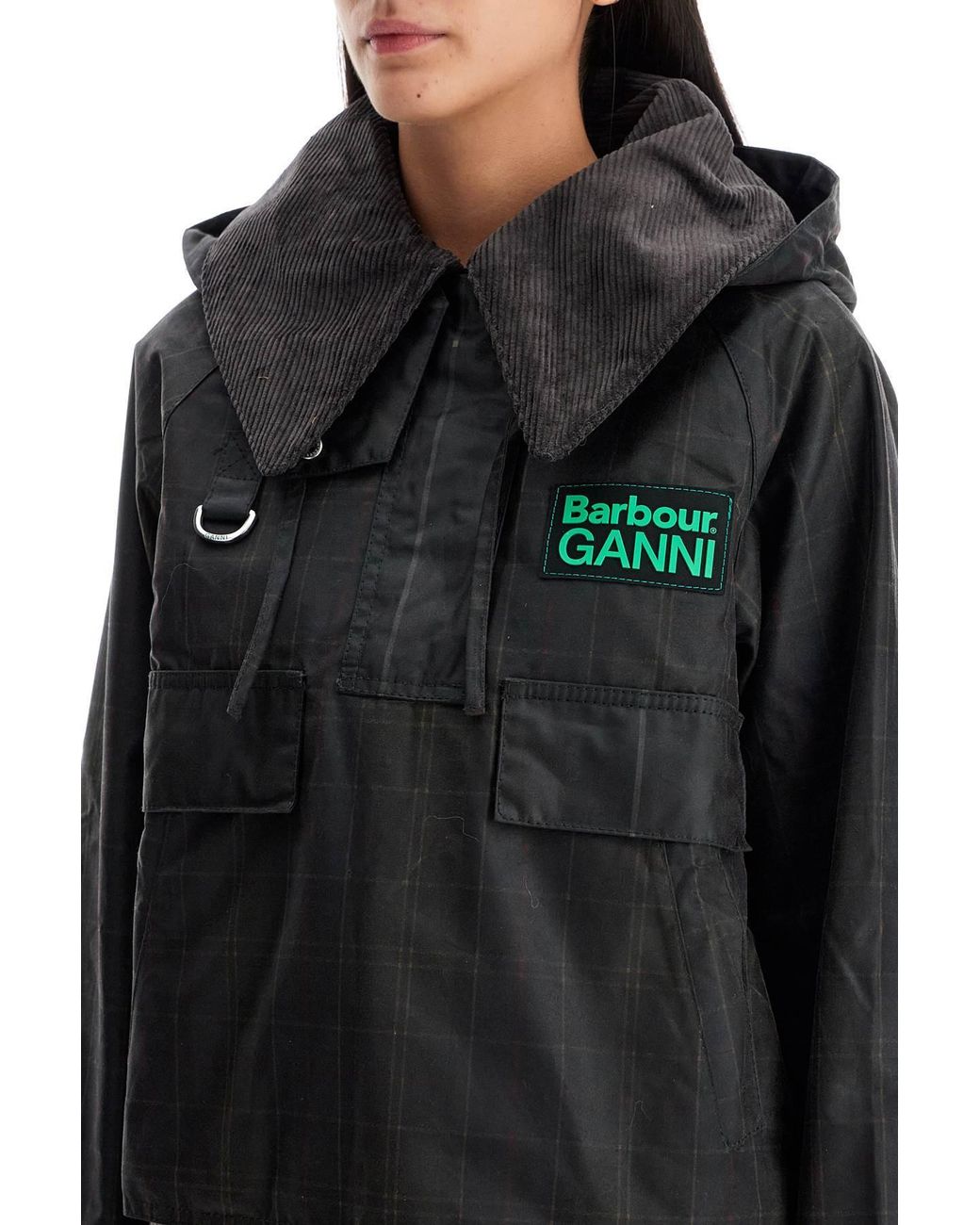 Barbour Black X Ganni Tartan Waxed Anorak