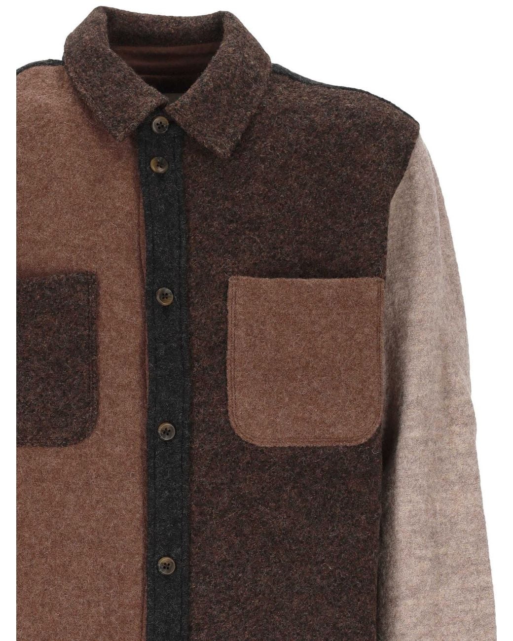 Les Deux Brown Colour-Block Wool Overshirt for men