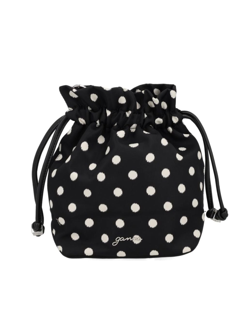 Ganni Black Printed Polka Dot Bucket Pouch