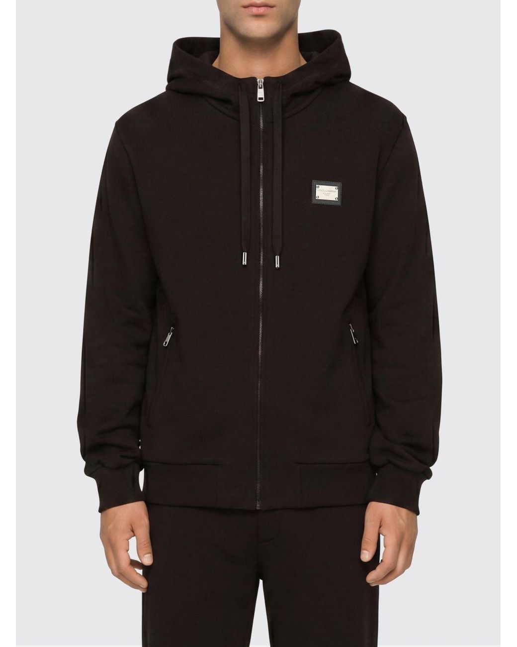 Dolce & Gabbana Black ドルチェガッバーナ ロゴプレート ドローストリング フーディー for men