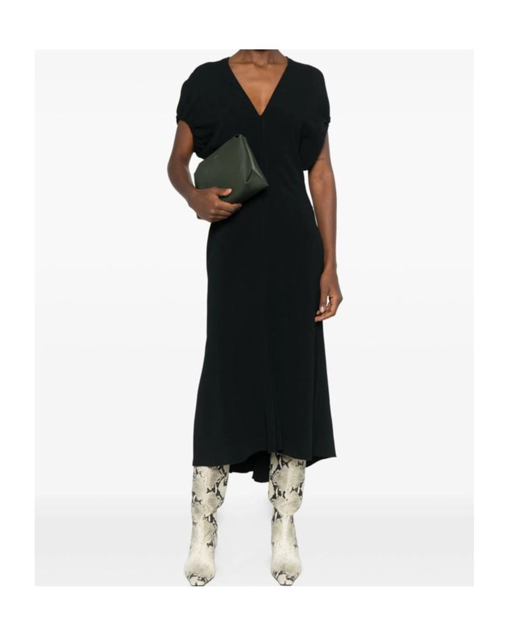 Victoria Beckham Black Edith V-Neck Midi Dress