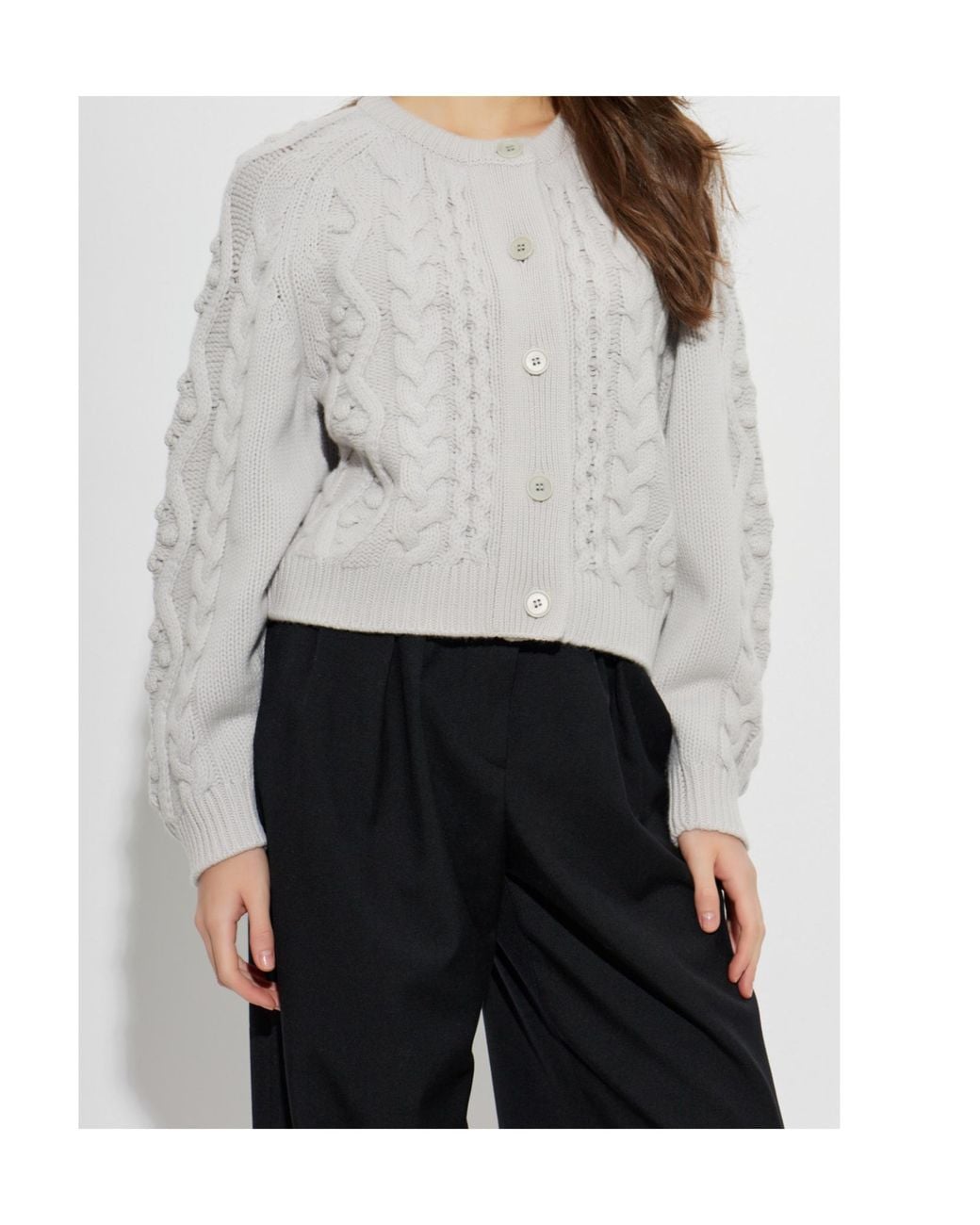 Lisa Yang Gray Winroe Cable-Knit Cardigan
