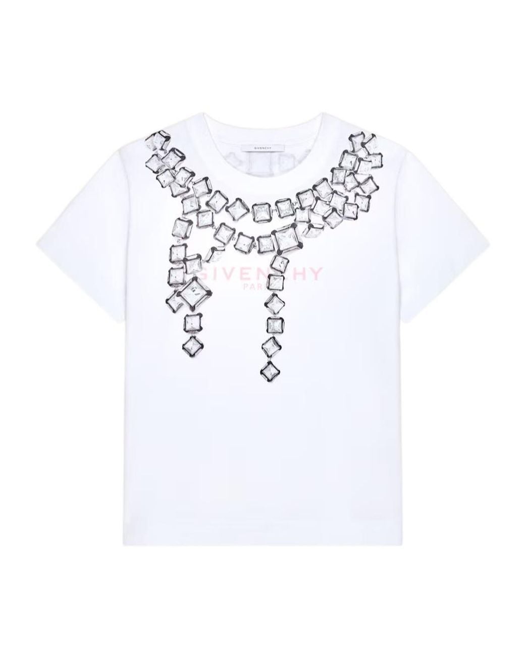 Givenchy White Deconstructed Crystals Printed Crewneck T-Shirt