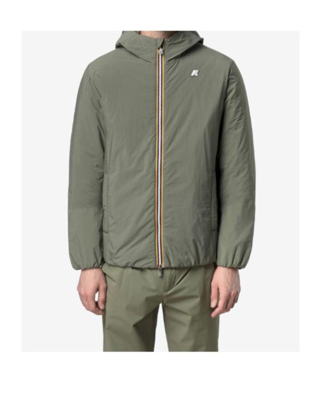 K-Way Green Plain Zip-Up Hooded Jacket for men