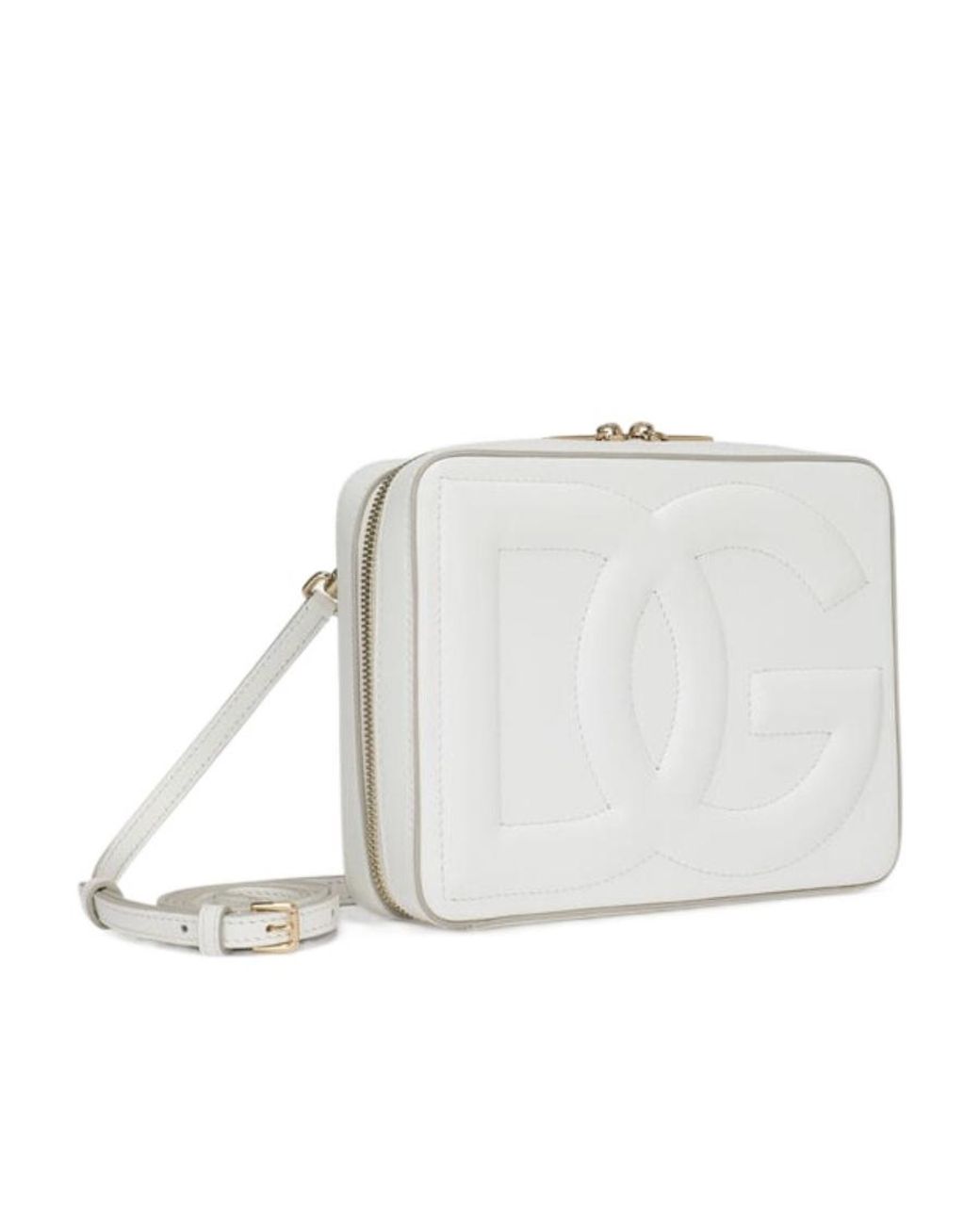 Dolce & Gabbana White Logo Embossed Medium Camera Bag