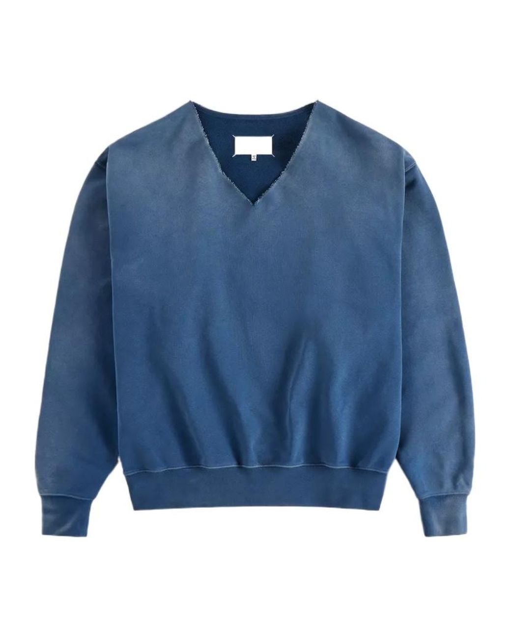Maison Margiela Blue Washed V-Neck Cotton Sweatshirt for men