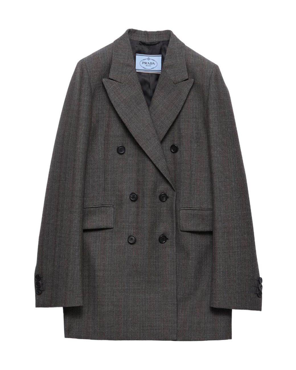 Prada Gray Double-Breasted Pinstriped Mouliné Wool Jacket
