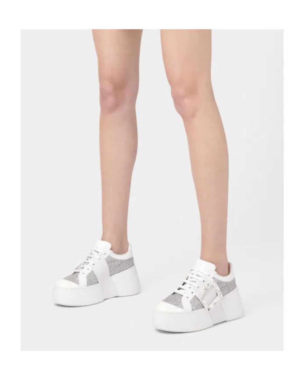 Roger Vivier White Embellished Lace-Up Sneakers