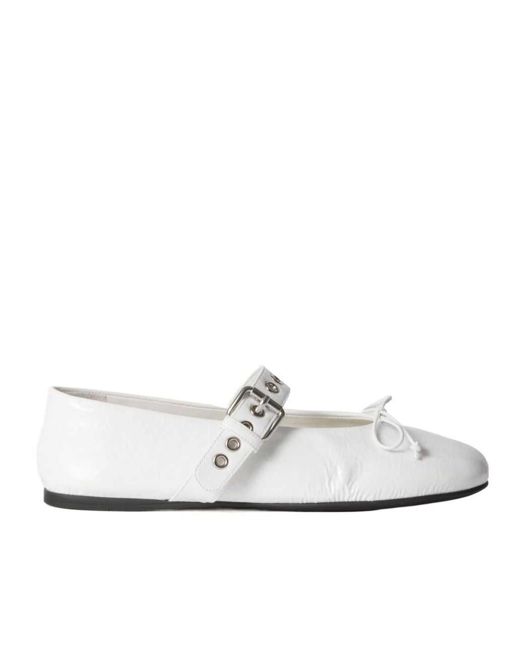 Miu Miu White Polished Buckle Fastened Ballerinas