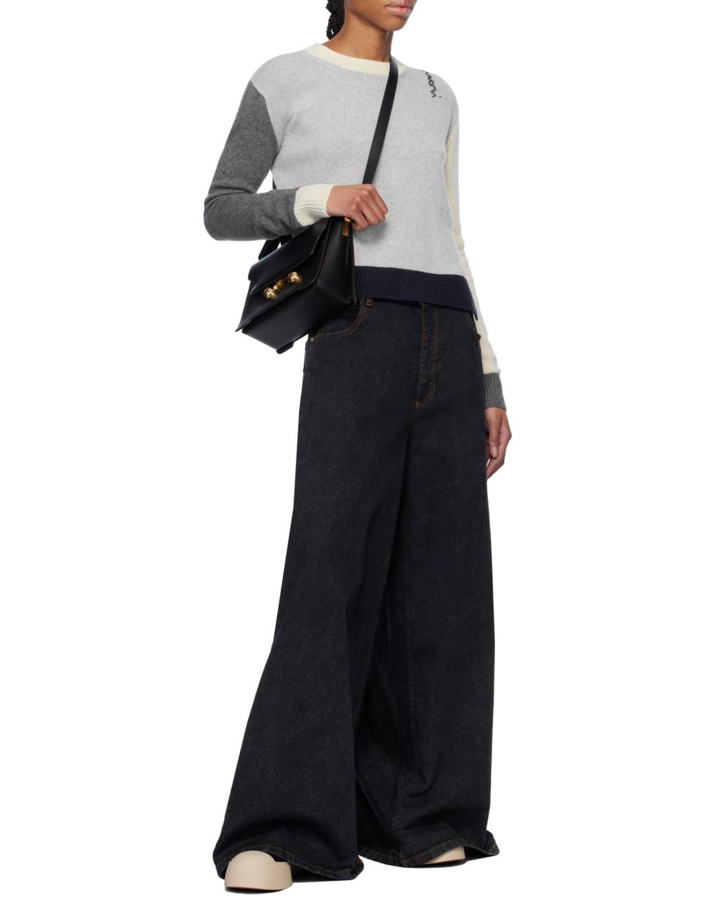 Marni Black Trunkaroo Foldover Top Medium Shoulder Bag