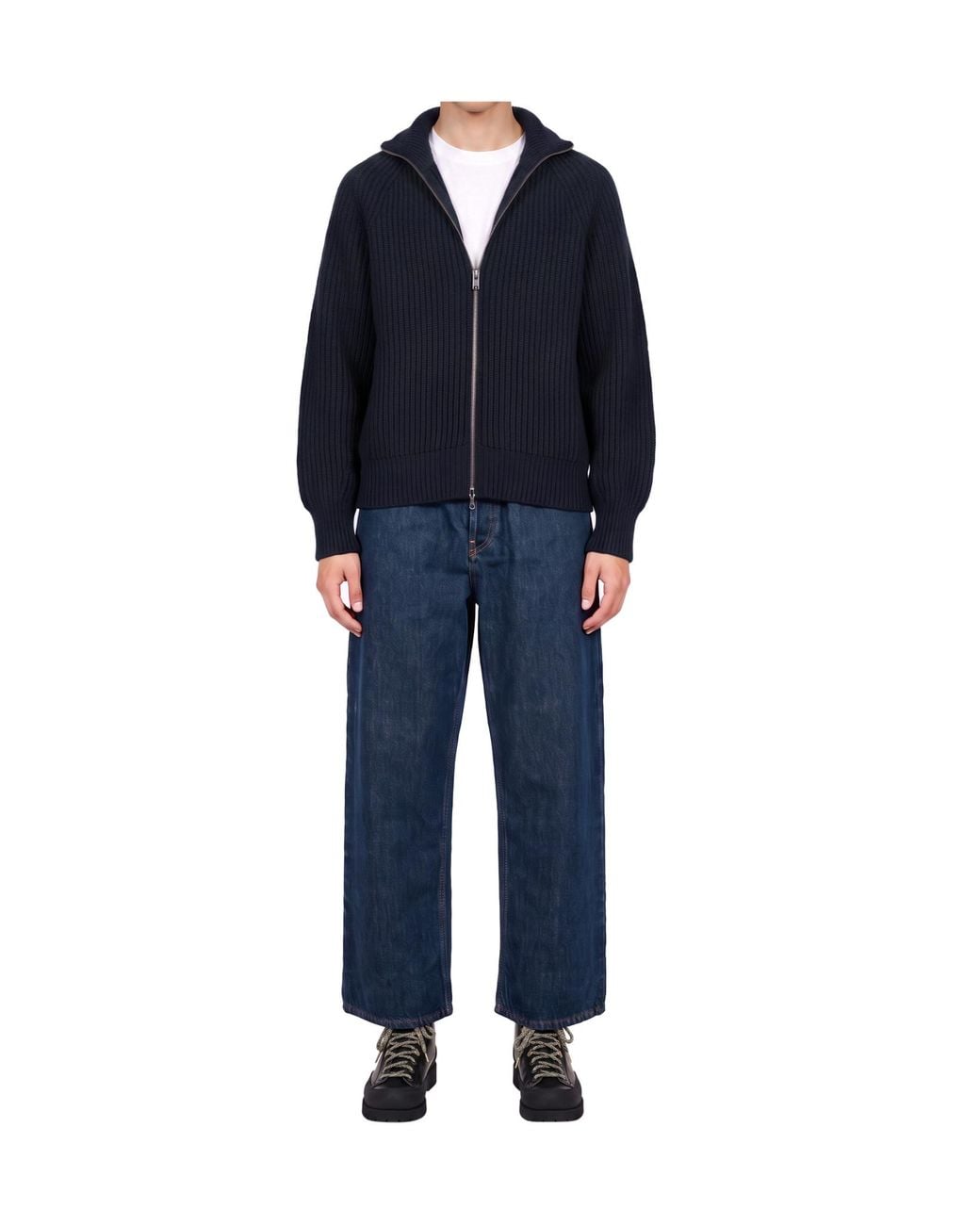 Soeur Blue Jasper Zip-Up High Neck Knitted Sweater