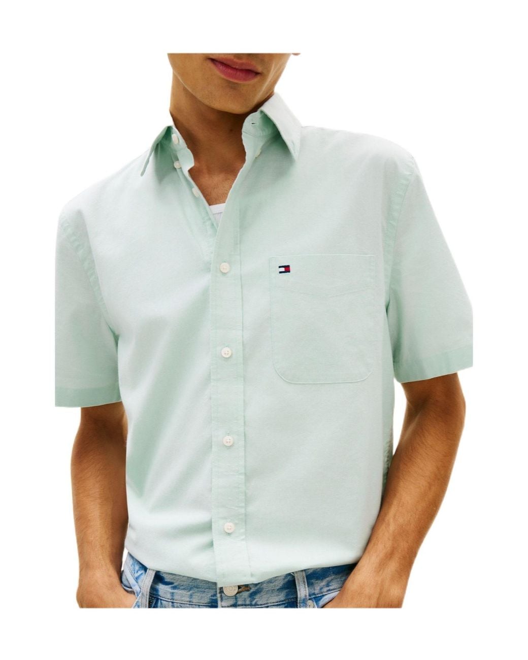 Tommy Hilfiger Blue Buttondown Collar Shortsleeve Shirt for men