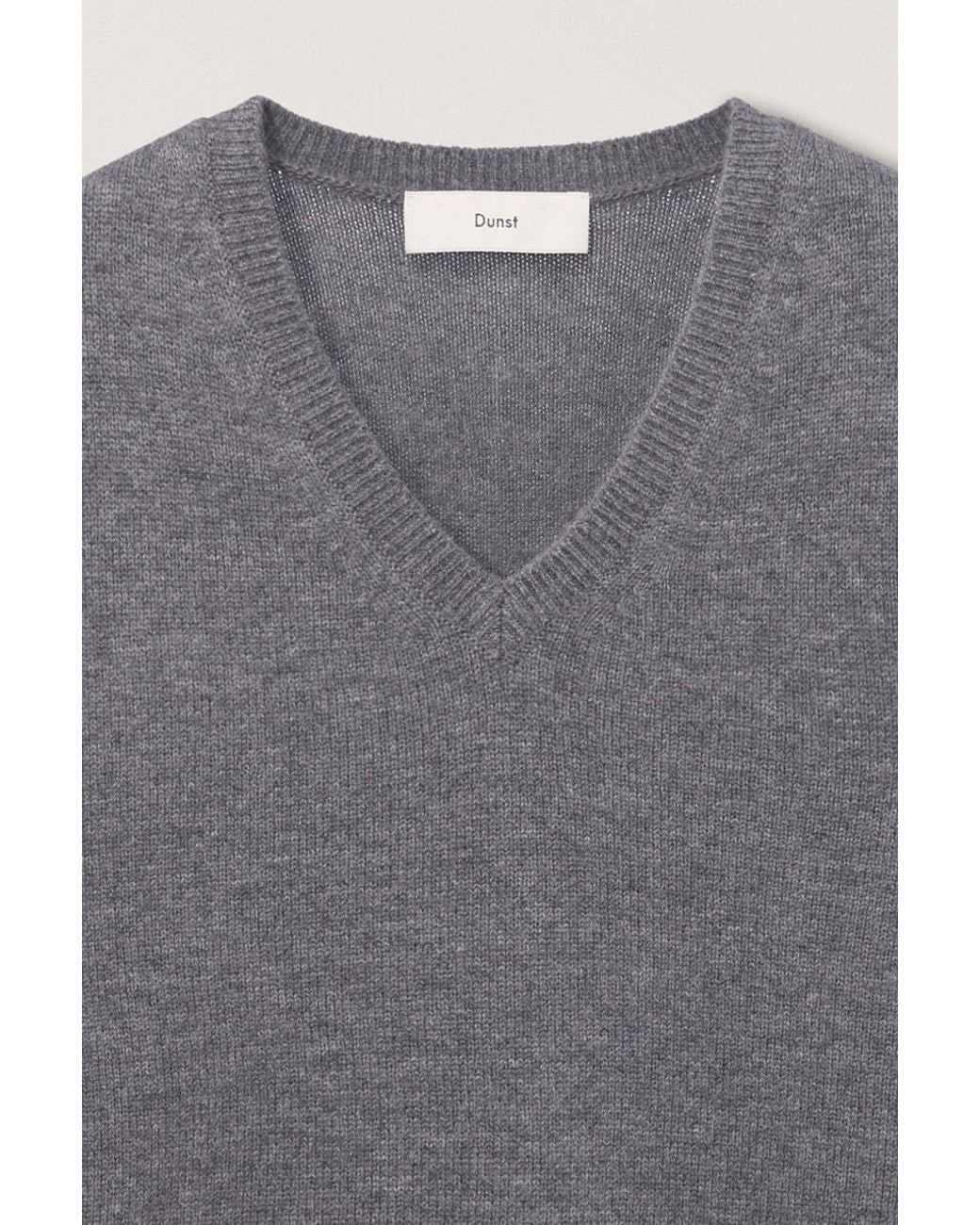 DUNST Gray V-Neck Cashmere Knitted Sweater for men