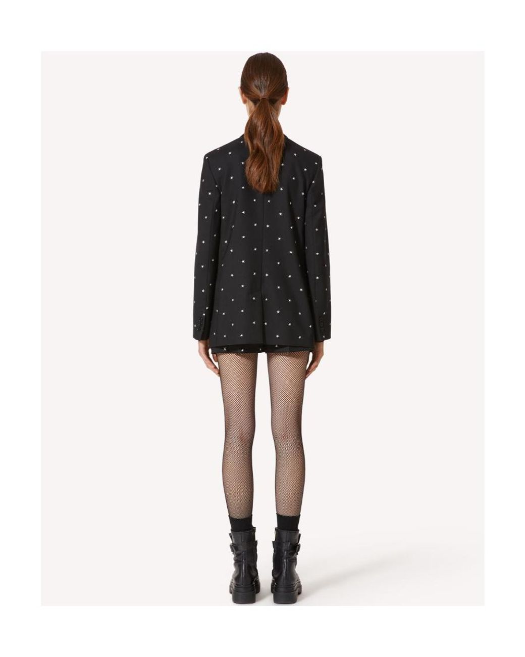 RED Valentino Black Star-Printed Double Breasted Blazer