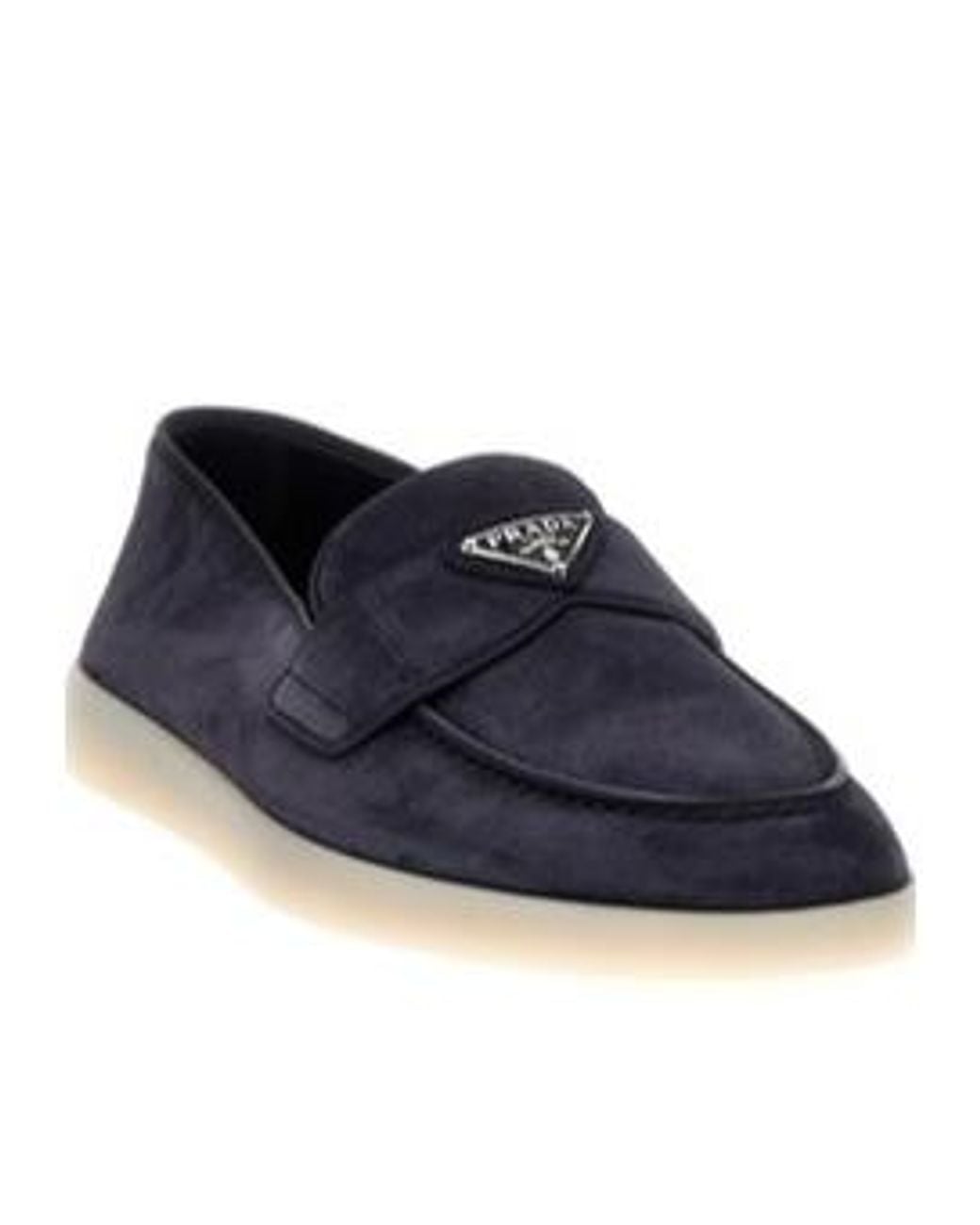 Prada Blue Logo Plaque Almond Toe Loafers for men