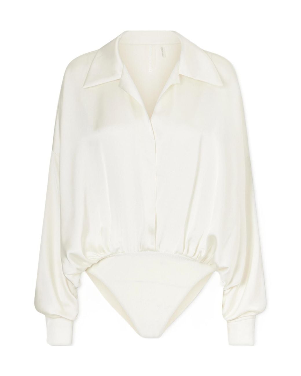 Norma Kamali White Boyfriend Shirt Satin Bodysuit