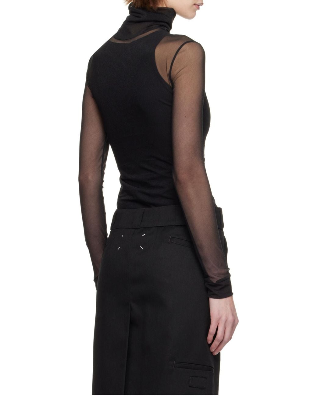 Maison Margiela Black High Neck Sheer Bodysuit