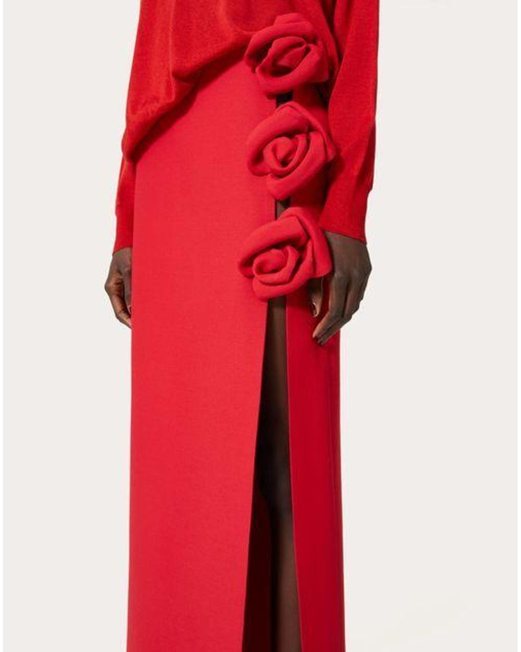 Valentino Red Floral-Appliqué Maxi Skirt