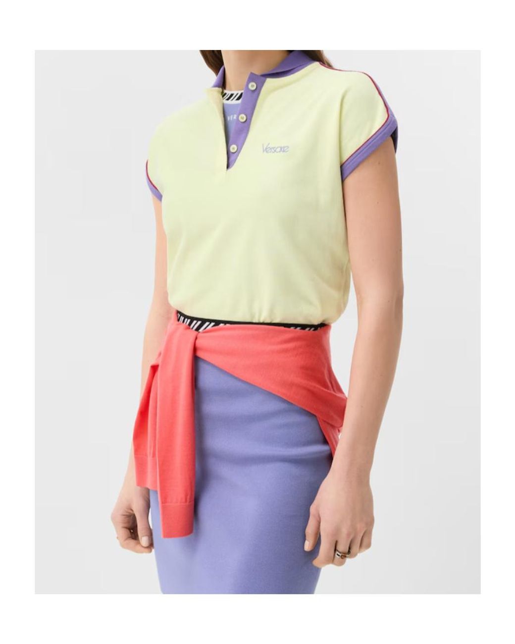 Versace Yellow Embroidered-Logo Piqué Polo Shirt
