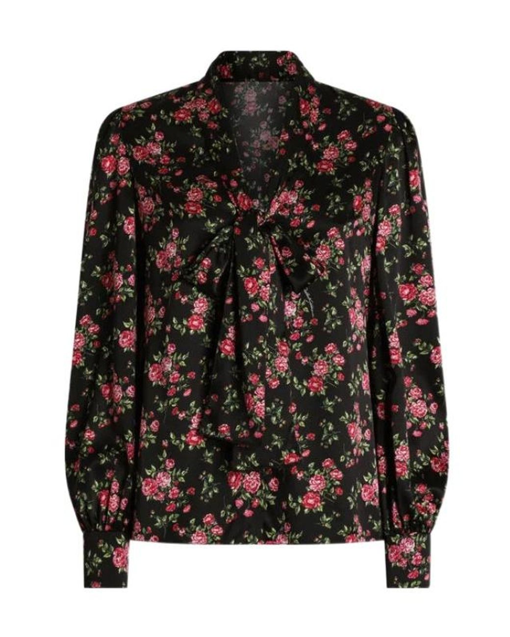 Dolce & Gabbana Black Stretch-Silk Rose Print Blouse